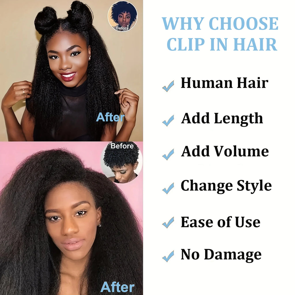 Kinky Straight  100% Remy Human Hair Clips In 120G 8Pcs/Set Full Head For Women