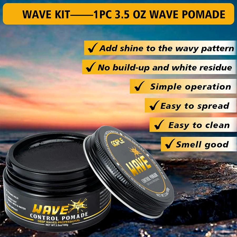 Wave Shampoo for Black Men Wave Cream Hydration Enhance Waves Grease Hair Butter Easy Wash 360 Wave Training Wave Pomade Set