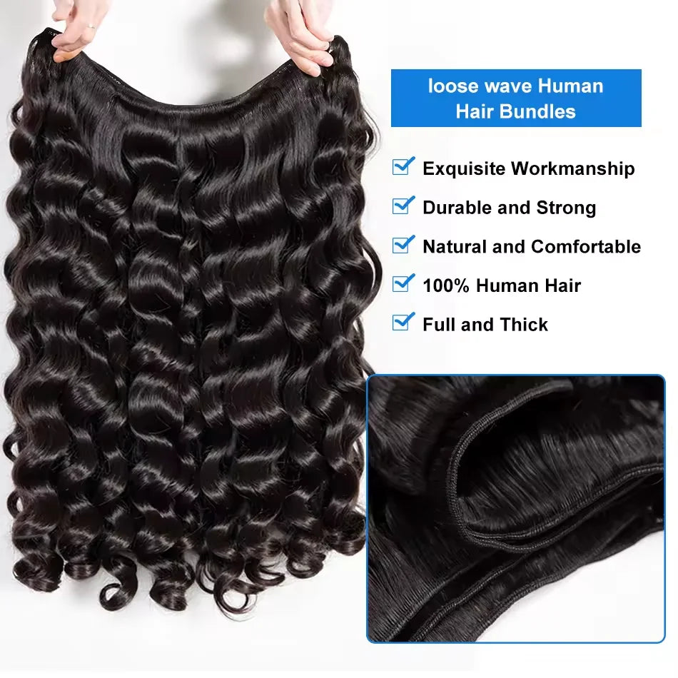 30 32 40 Inch Loose Wave Human Hair 1 3 4 Bundles Raw Virgin Unprocessed Brazilian Loose Deep Wave Human Hair Bundles Extensions