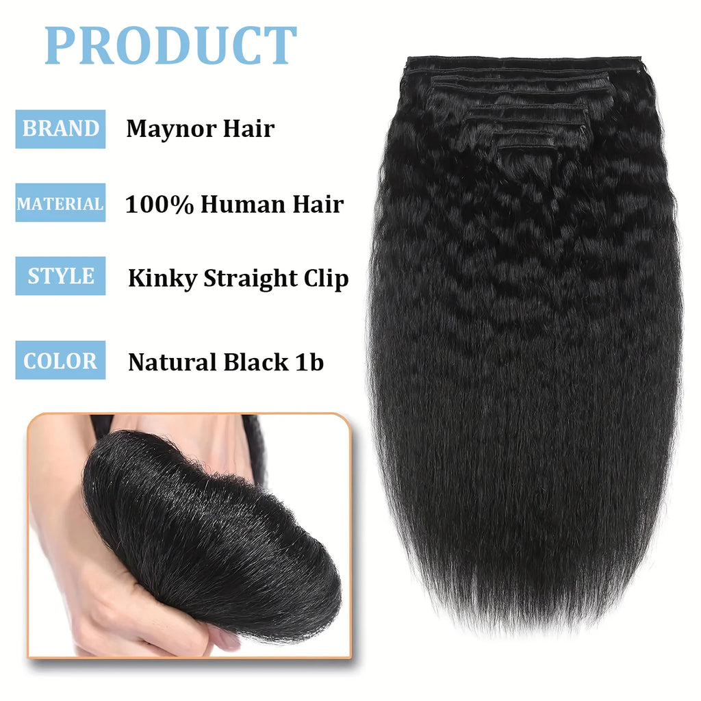 Kinky Straight  100% Remy Human Hair Clips In 120G 8Pcs/Set Full Head For Women