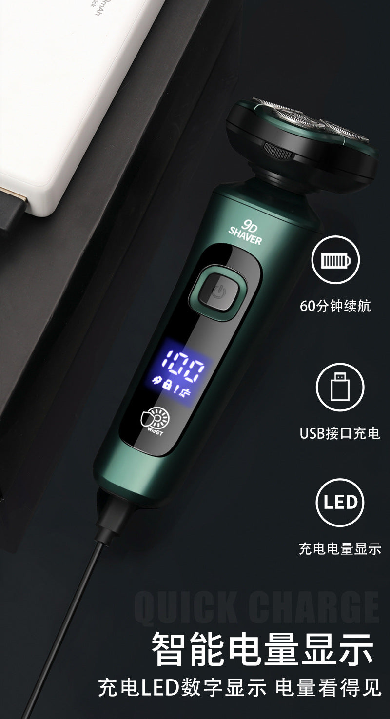Cross-Border New 9D Floating Electric Shaver Intelligent Digital Display Beard Shaver Full Body Washable Multi-Function Shaver