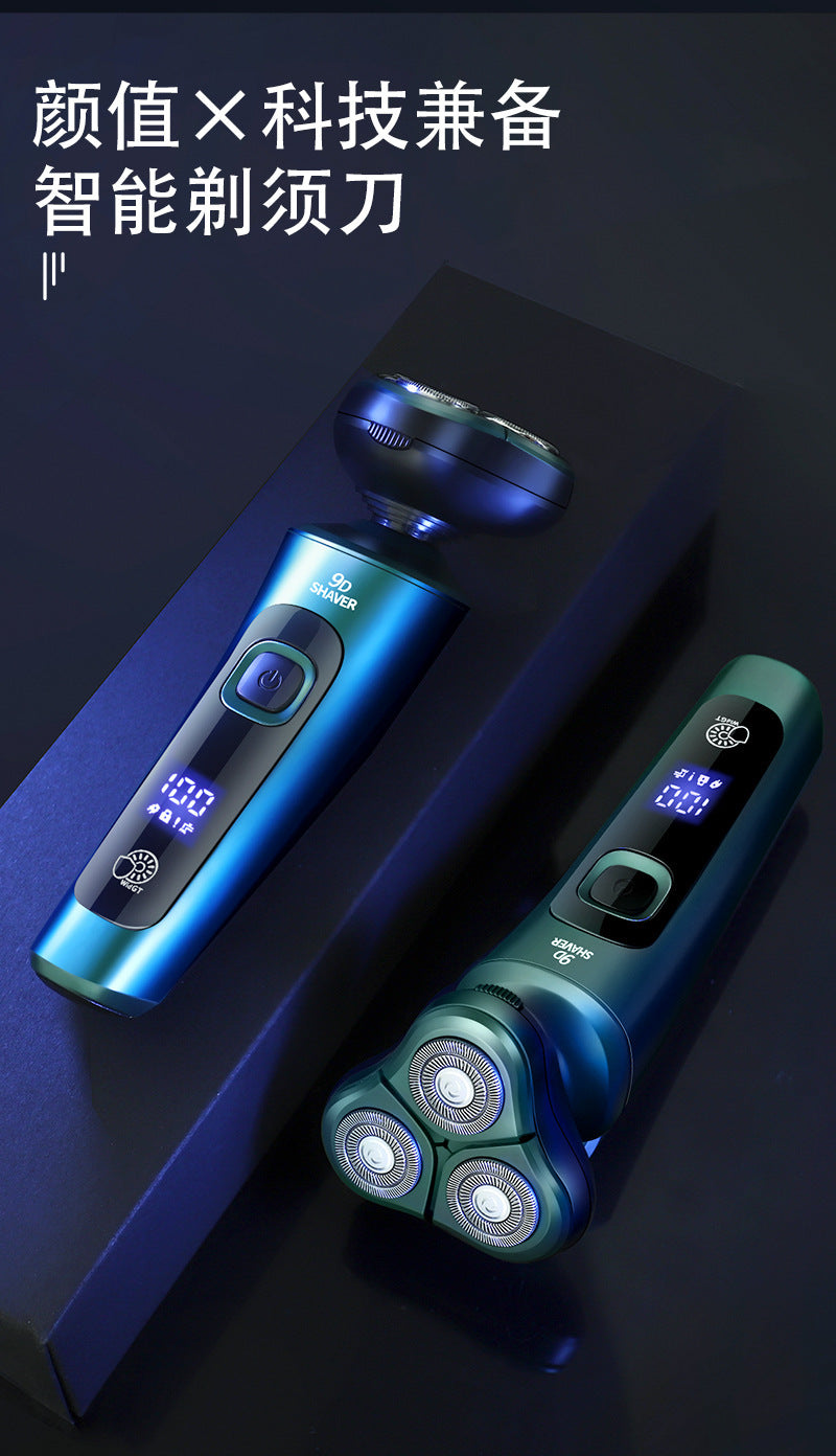 Cross-Border New 9D Floating Electric Shaver Intelligent Digital Display Beard Shaver Full Body Washable Multi-Function Shaver