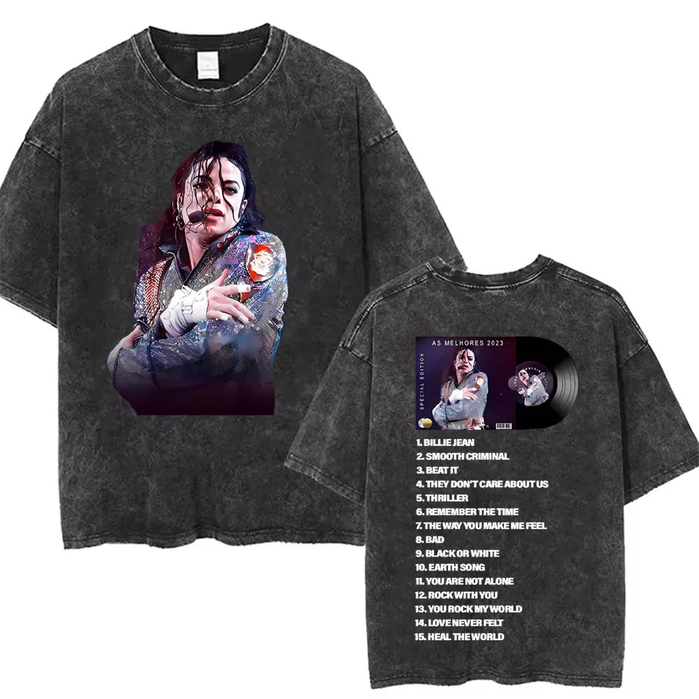 Washed Vintage Michael Jackson Thriller Graphic T-shirt Men Women Fashion Retro Gothic Rock Tshirt Men's Punk Oversized T Shirts