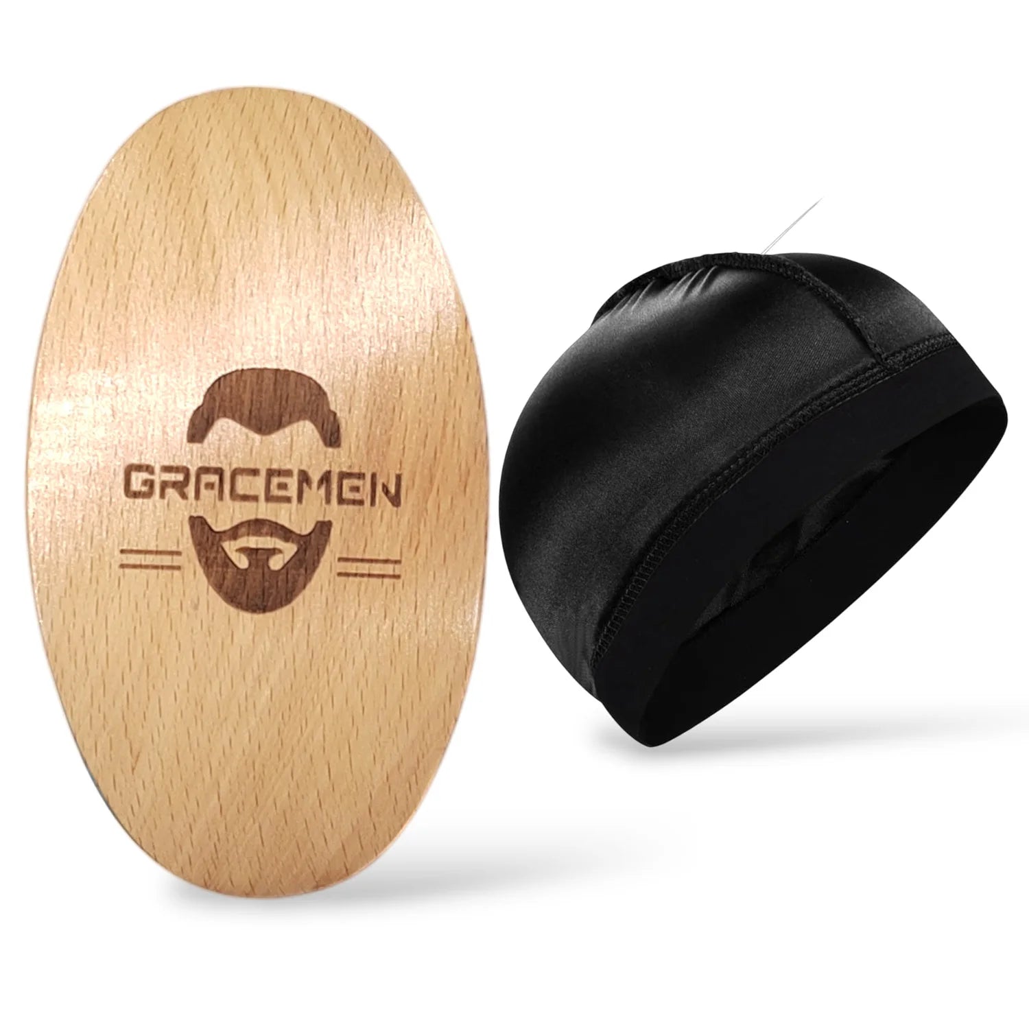Gracemen 360 Wave Hair Brush for Men with Silky Wave Cap - Also Ideal for Beard Grooming, Curved Medium Stiffness Boar Bristles