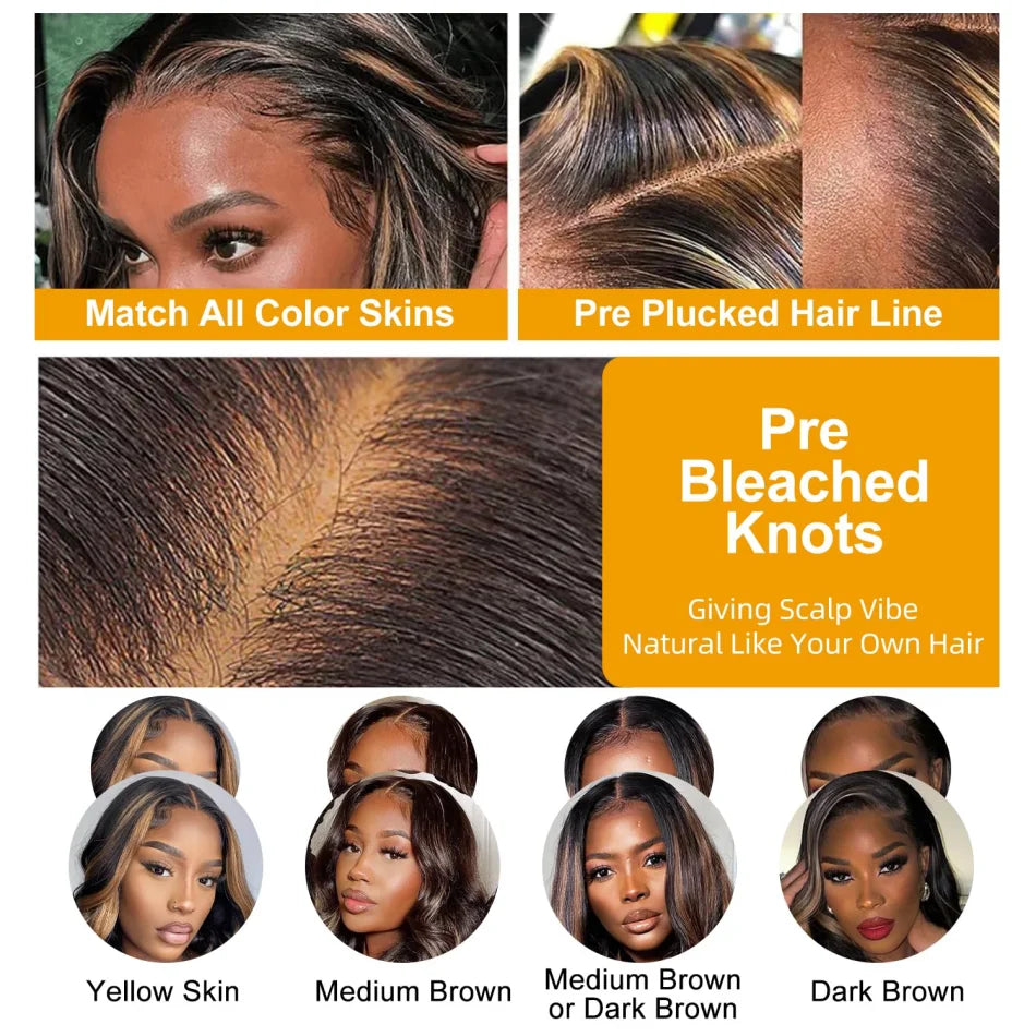 P1B30 Highlight Ombre Body Wave Human Hair Wigs 13X6 Hd Lace Frontal Wig 250 Density Brazilian 13X4 Lace Front Wigs Pre Plucked