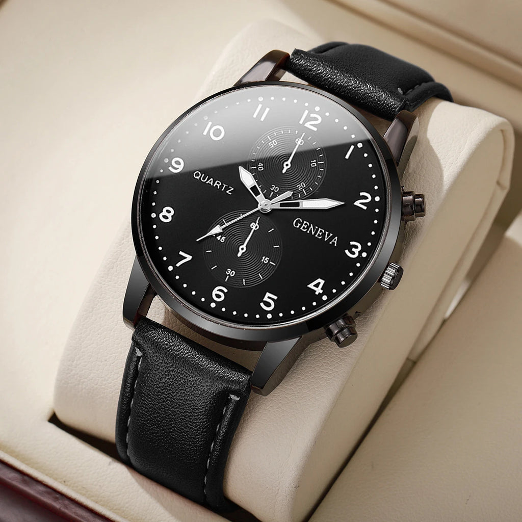 Fashion Men Business Watches Casual Leather Strap Mens Analog Quartz Watch Clock Gift Reloj Hombre（Without Box）