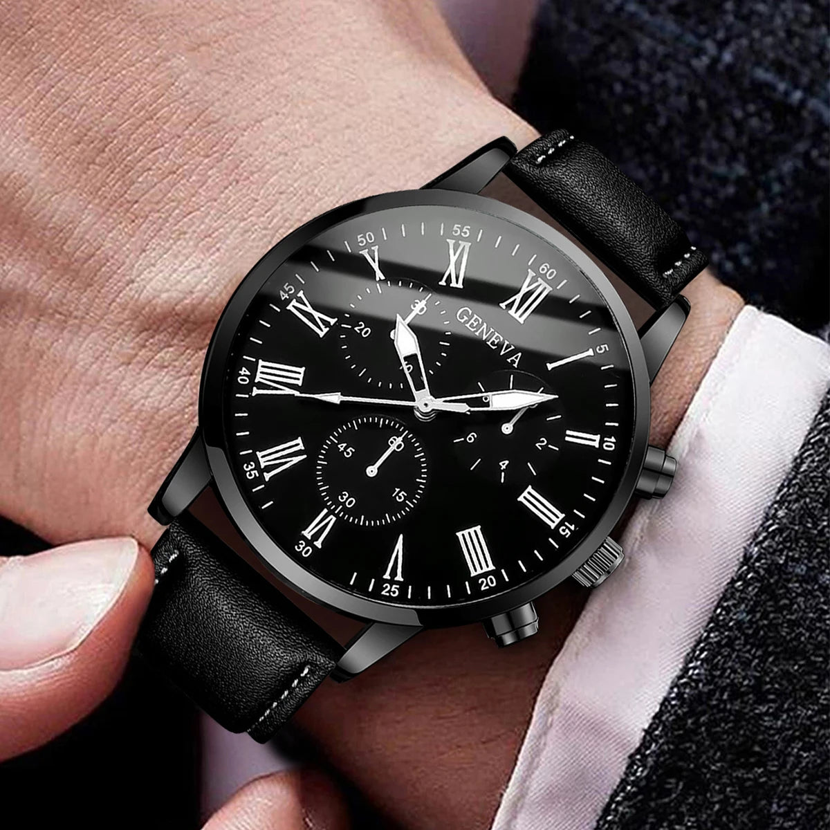 Fashion Men Business Watches Casual Leather Strap Mens Analog Quartz Watch Clock Gift Reloj Hombre（Without Box）