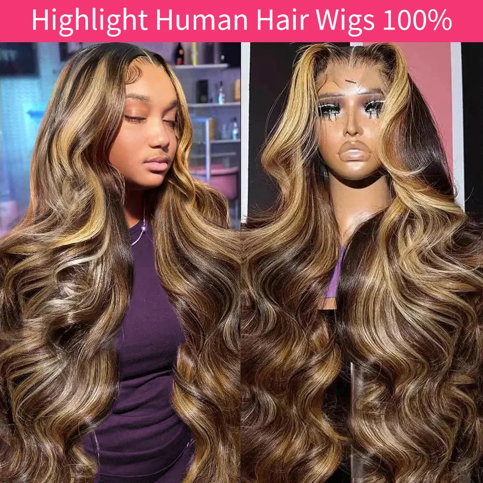 P1B30 Highlight Ombre Body Wave Human Hair Wigs 13X6 Hd Lace Frontal Wig 250 Density Brazilian 13X4 Lace Front Wigs Pre Plucked