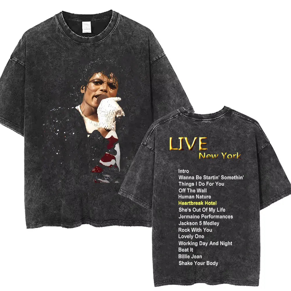 Washed Vintage Michael Jackson Thriller Graphic T-shirt Men Women Fashion Retro Gothic Rock Tshirt Men's Punk Oversized T Shirts