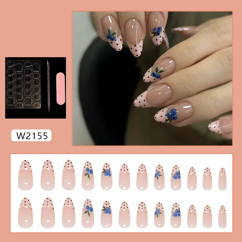 Nude Almond Press on Nails - 3D Gold Foil & Star Design Reusable Removable False Nail Tips for Women Daily Party