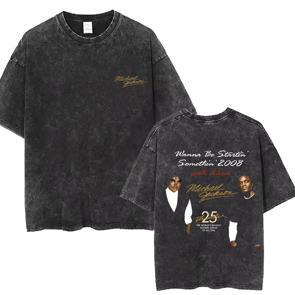 Washed Vintage Michael Jackson Thriller Graphic T-shirt Men Women Fashion Retro Gothic Rock Tshirt Men's Punk Oversized T Shirts
