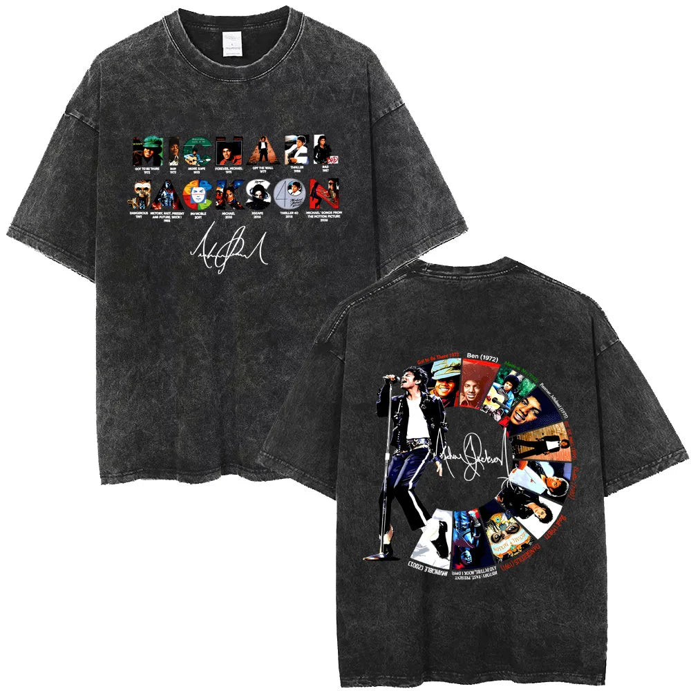 Washed Vintage Michael Jackson Thriller Graphic T-shirt Men Women Fashion Retro Gothic Rock Tshirt Men's Punk Oversized T Shirts