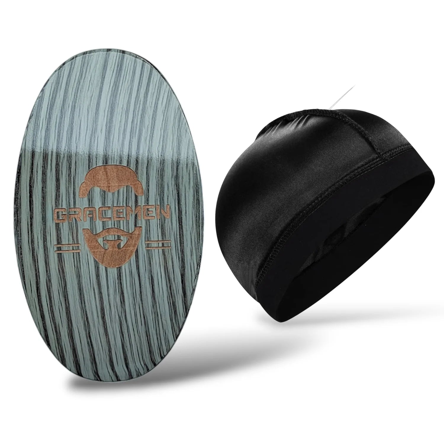 Gracemen 360 Wave Hair Brush for Men with Silky Wave Cap - Also Ideal for Beard Grooming, Curved Medium Stiffness Boar Bristles