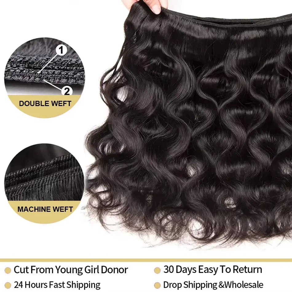 30 40Inch 3 4 Bundle Loose Body Wave Bundles Real Unprocessed Human Hair 16A Raw Hair Bundles Extensions Brazilian Natural Black