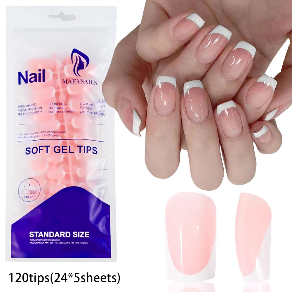 120pcs Nude Pink Gradient Press on Nails Ultra-Tender Almond Gel False nails Simple Full Cover Pink White French Fake Nail Tips#