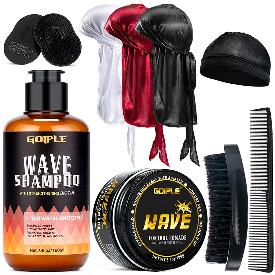 Wave Shampoo for Black Men Wave Cream Hydration Enhance Waves Grease Hair Butter Easy Wash 360 Wave Training Wave Pomade Set