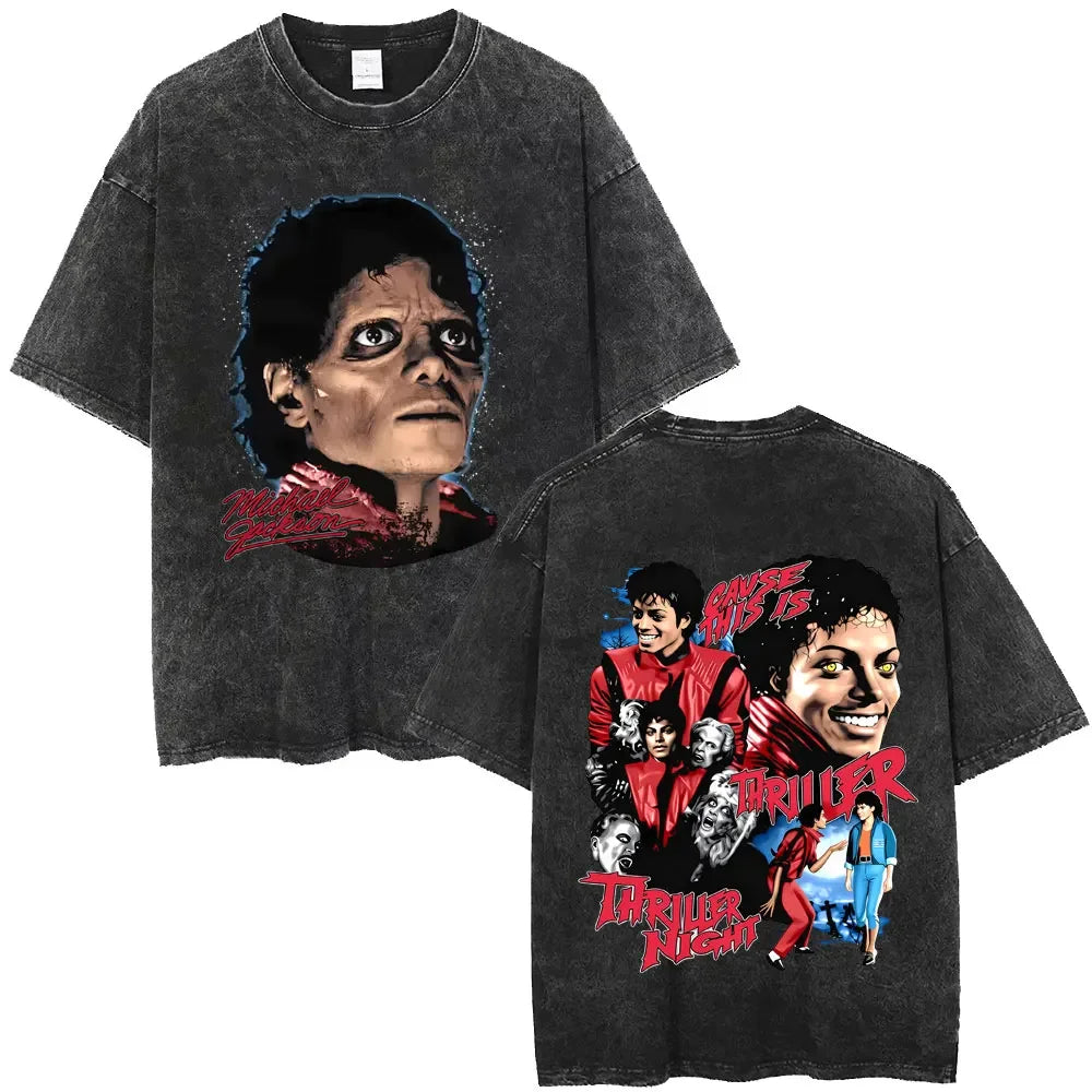 Washed Vintage Michael Jackson Thriller Graphic T-shirt Men Women Fashion Retro Gothic Rock Tshirt Men's Punk Oversized T Shirts