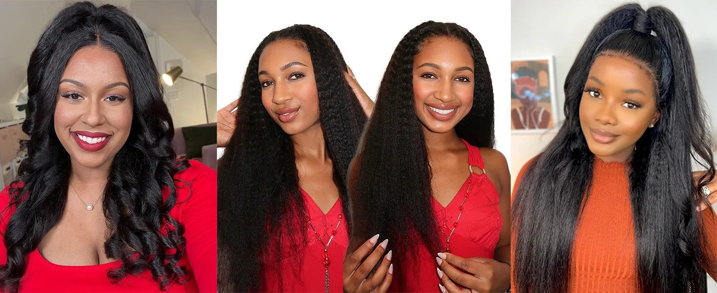 Kinky Straight Feather Crochet Human Hair Extensions | Knotless Boho Braids