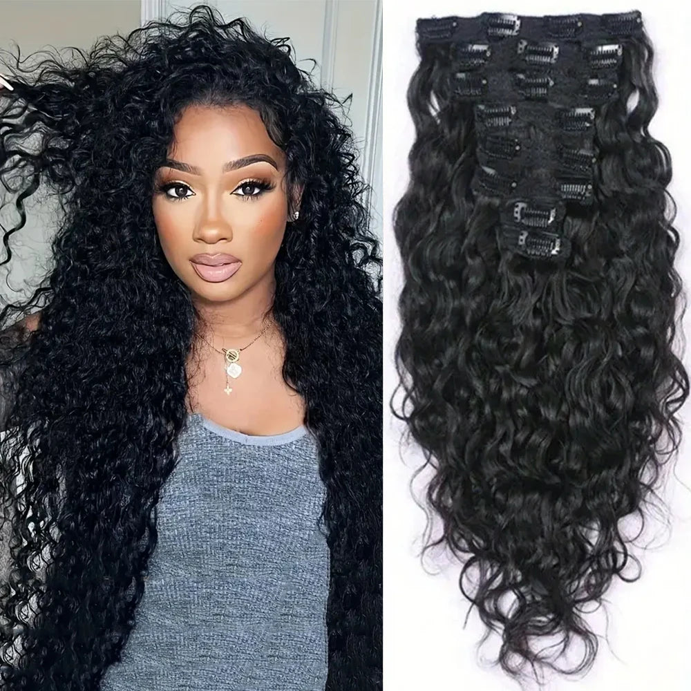 8Pcs 20Clips 120g Brazilian Hair Natural Wave Clip Ins 10-26 Inch Black