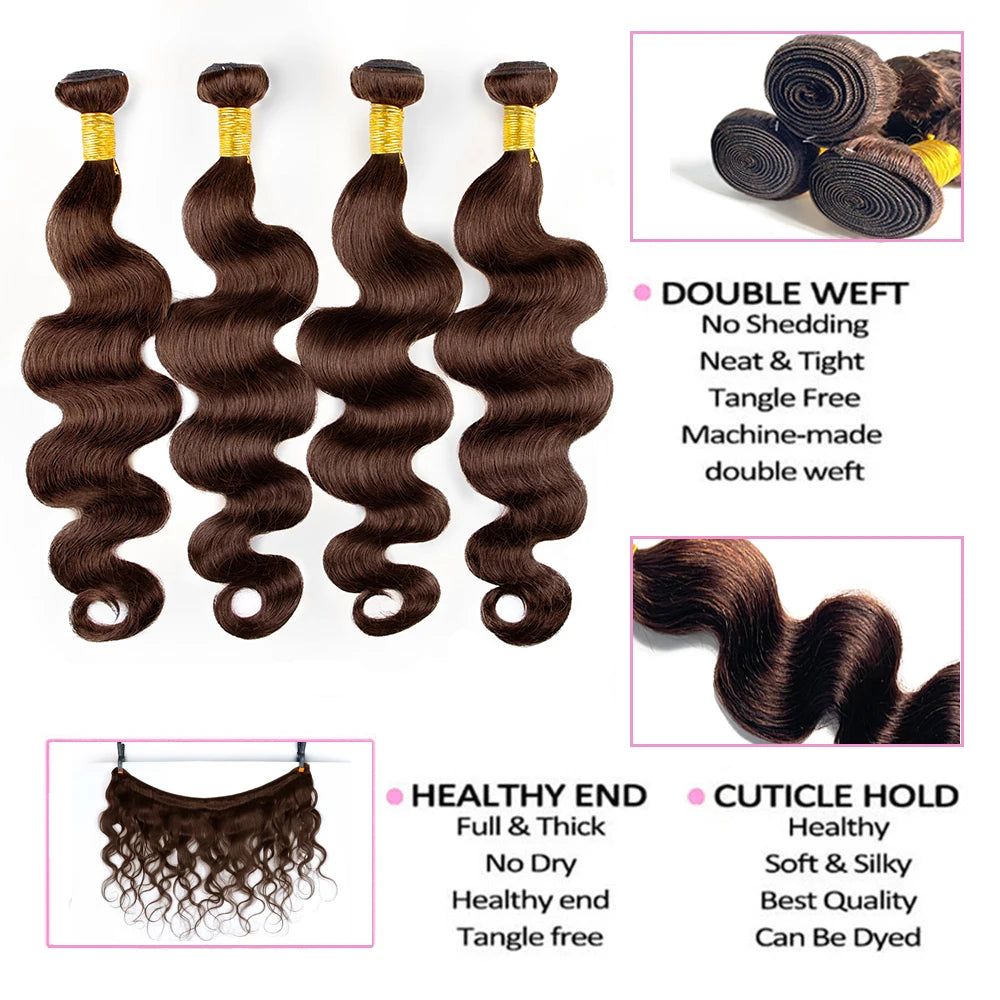 #4 Dark Brown Body Wave Bundles 1/3PCS Human Hair Bundles 18-30 Inches Remy Hair Extensions For Women Brazilian Double Weft Draw