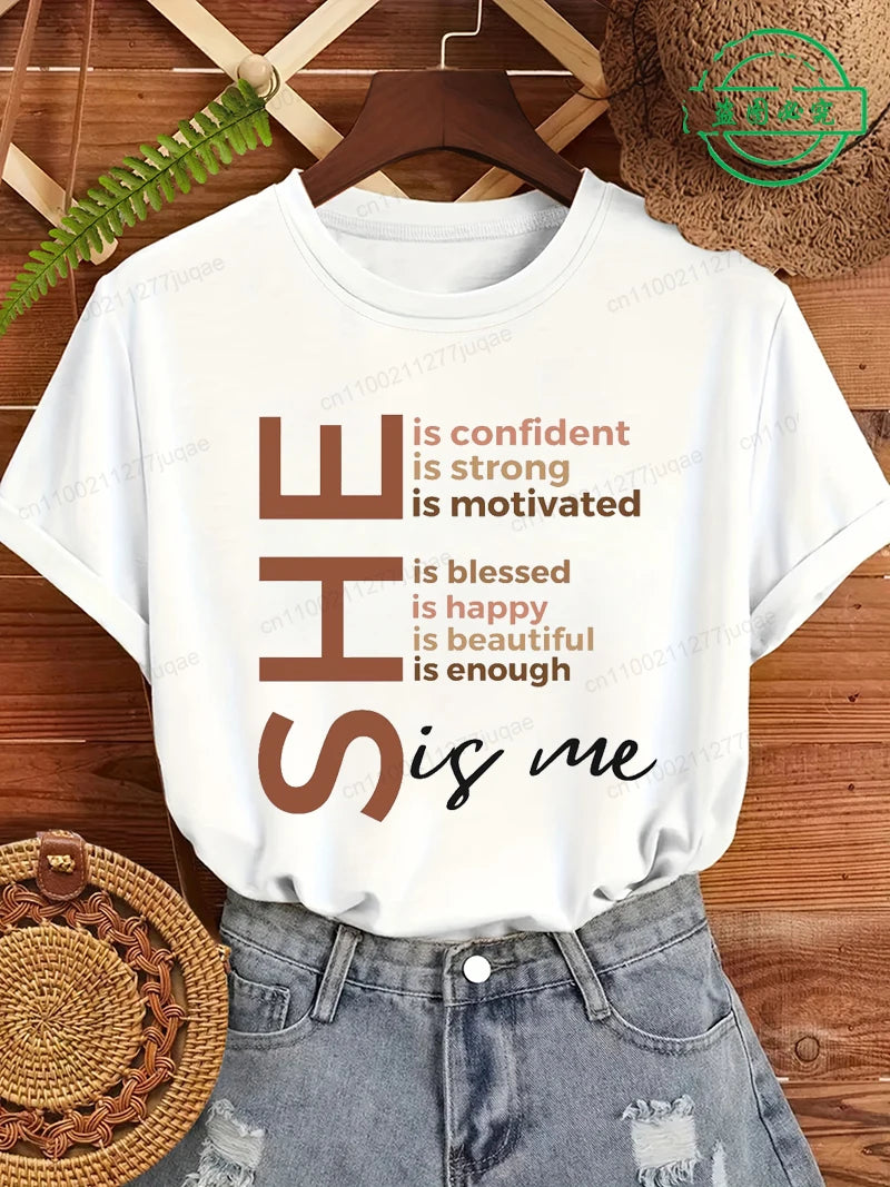 Black Women She Is Me Print T-shirt for Women Short Sleeve Women T Shirt Tops Black History Graphic T Shirts Harajuku Streetwear