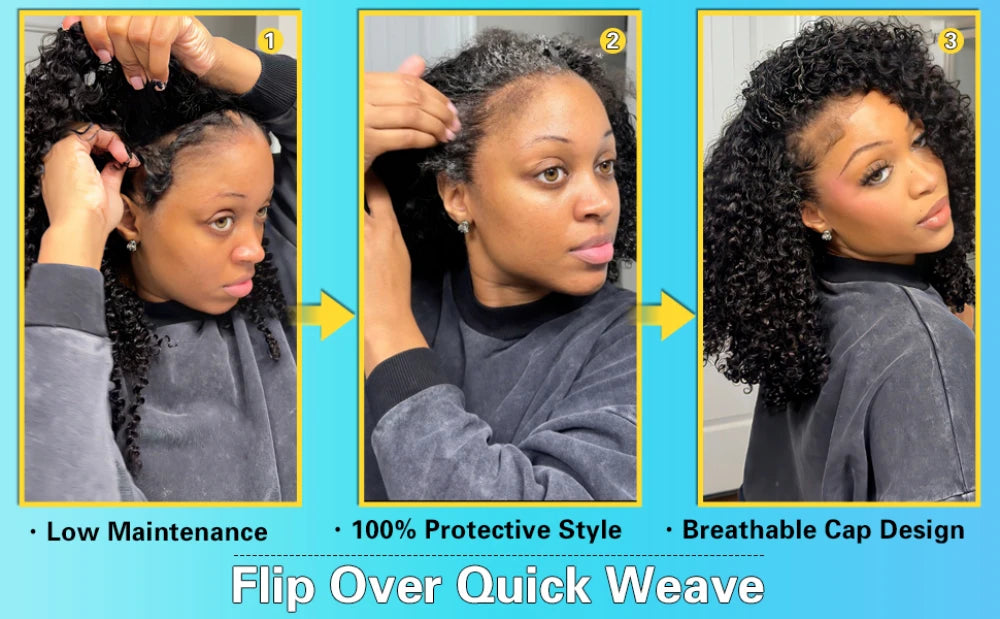 Half Wig 200% Density Remy Hair Headband Wig No Leave Out Curly Human Hair Wigs Upgrade Glueless Clip 3 In 1 Half Wigs For Women