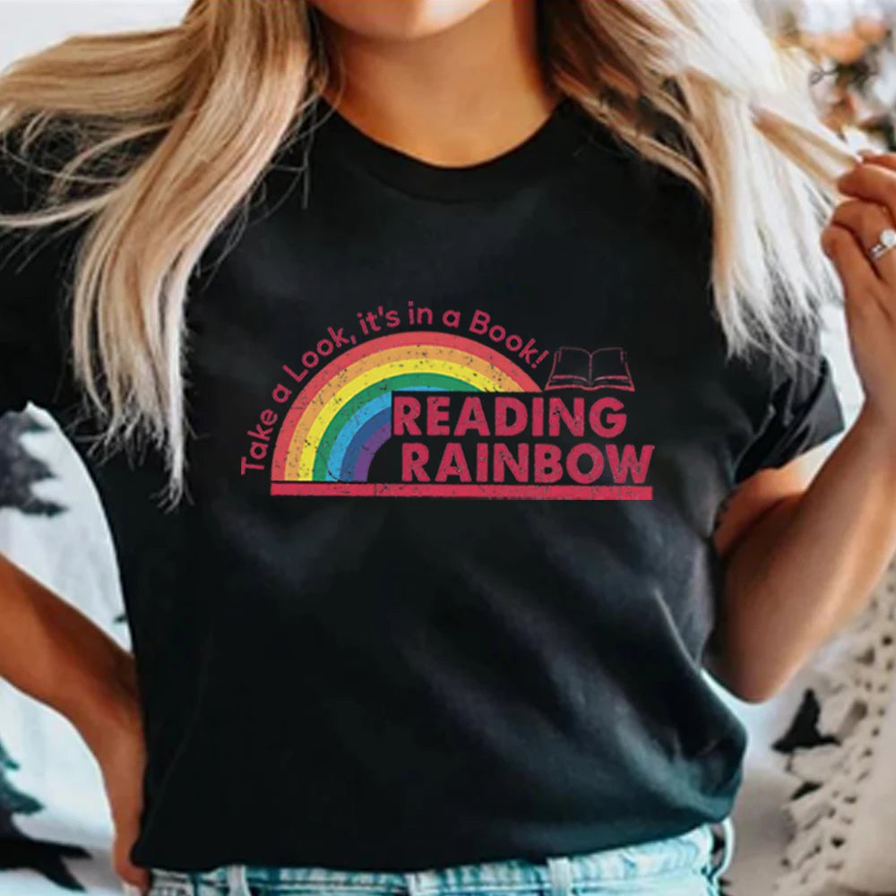 Reading Rainbow Shirt Retro Librarian Shirts Teacher Appreciation Tees Retro Comfort Rainbow School Tee Book Lover Gift