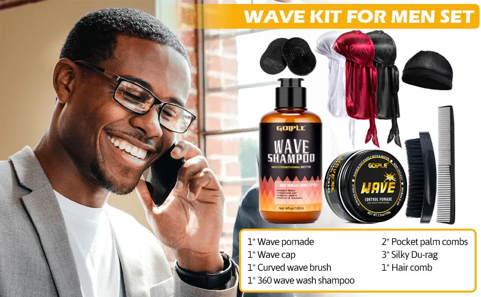 Wave Shampoo for Black Men Wave Cream Hydration Enhance Waves Grease Hair Butter Easy Wash 360 Wave Training Wave Pomade Set