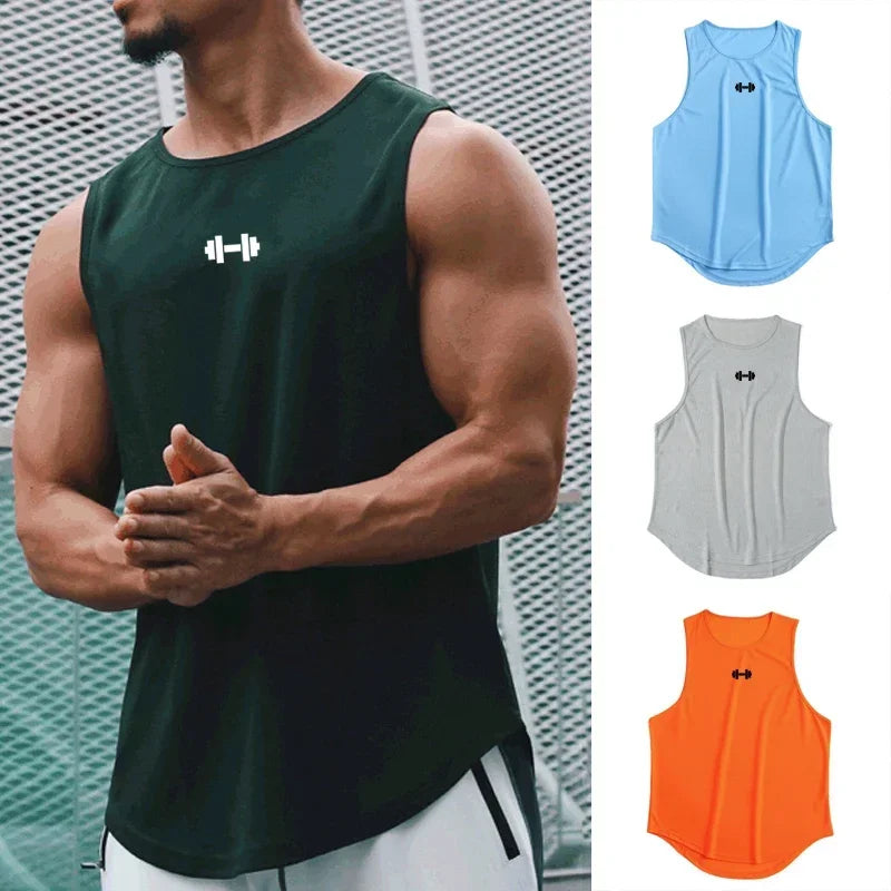 Men Running Vest Gym Tank Tops Quick-drying Fitness Clothing Loose Bodybuilding Sleeveless Shirt Basketball Small mesh Singlets