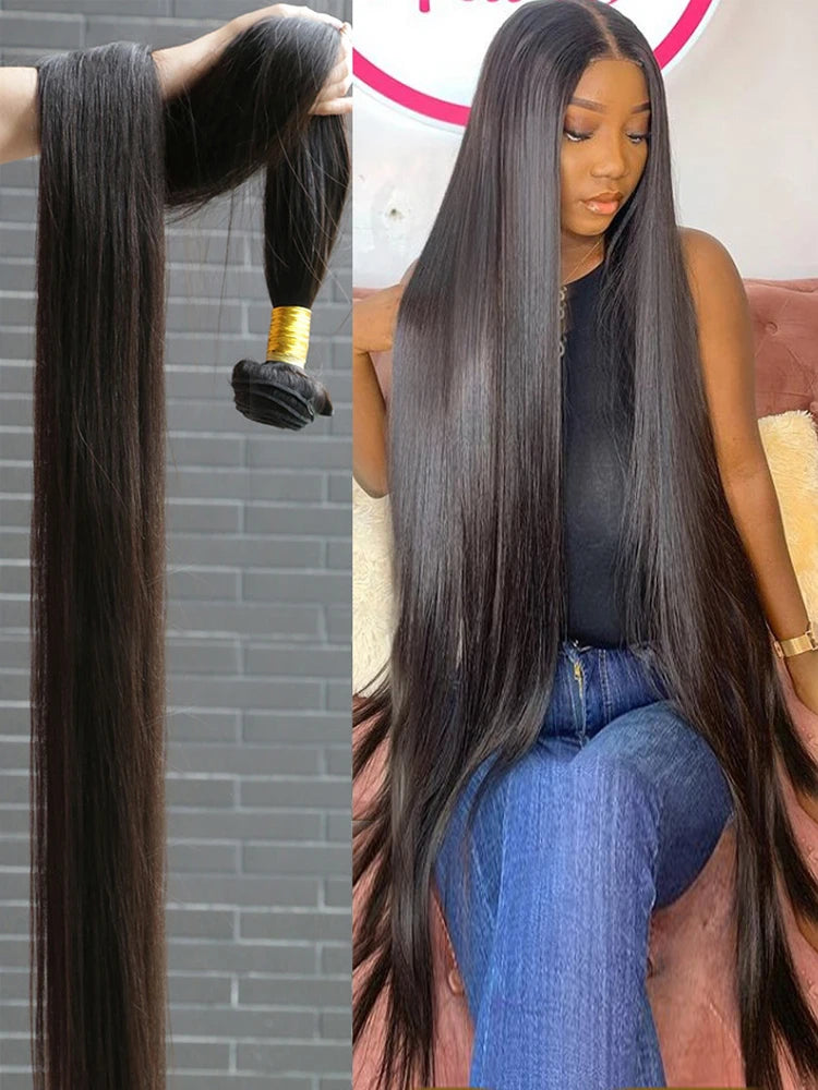 26 28 30 40 Inches Straight Human Hair Bundles Brazilian Raw Remy Weave 100% Unprocessed Extension Weft Natural Black For Women