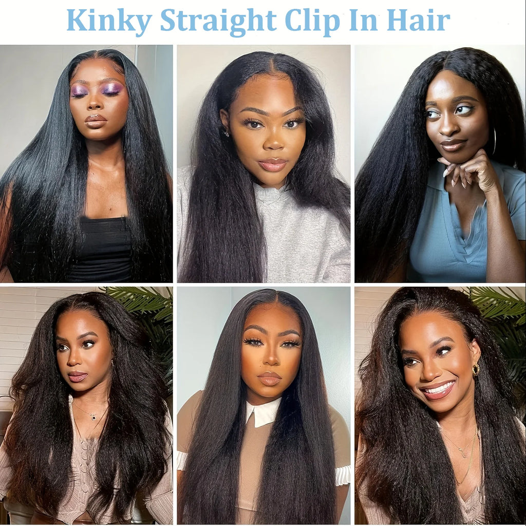Kinky Straight  100% Remy Human Hair Clips In 120G 8Pcs/Set Full Head For Women