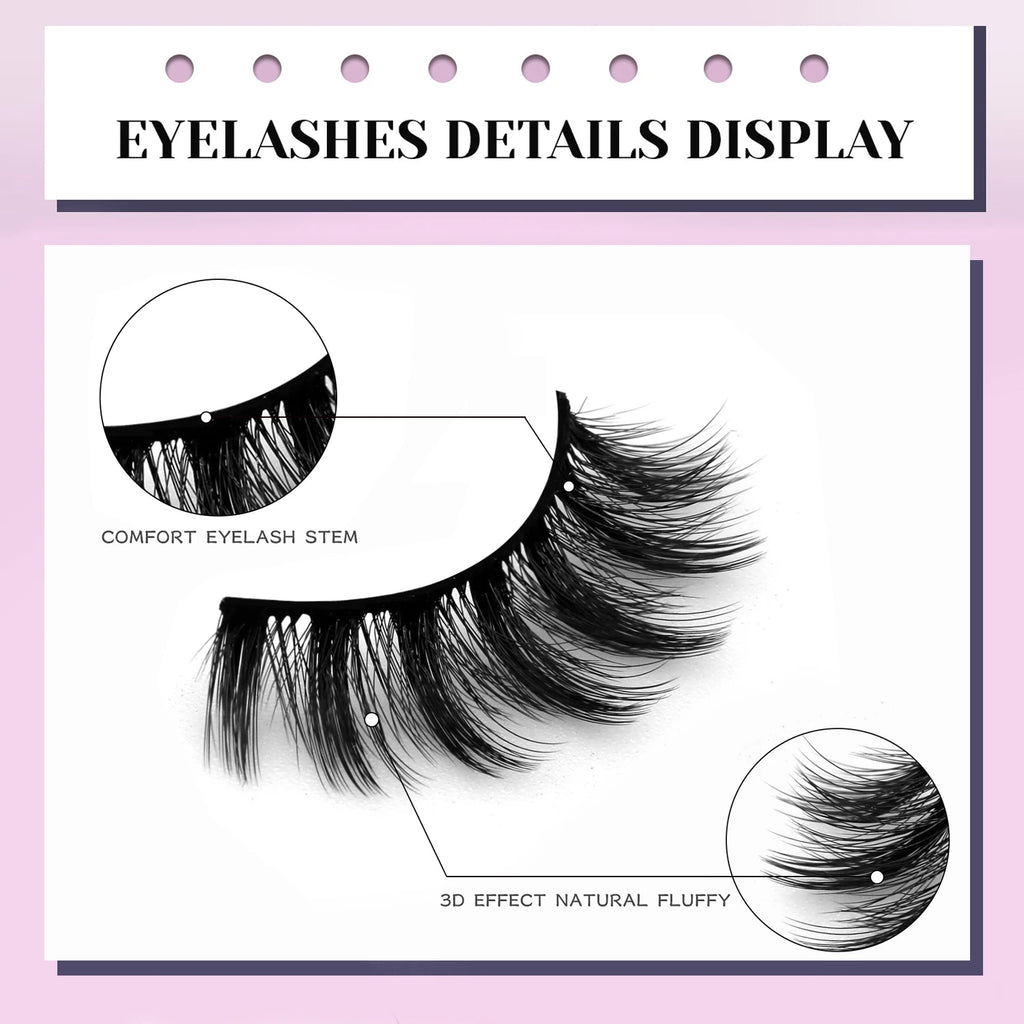 Veltrinay Fake Lashes 3D Mink Lashes Soft False Eyelashes Natural Thick Faux Mink Eyelashes Extention Makeup