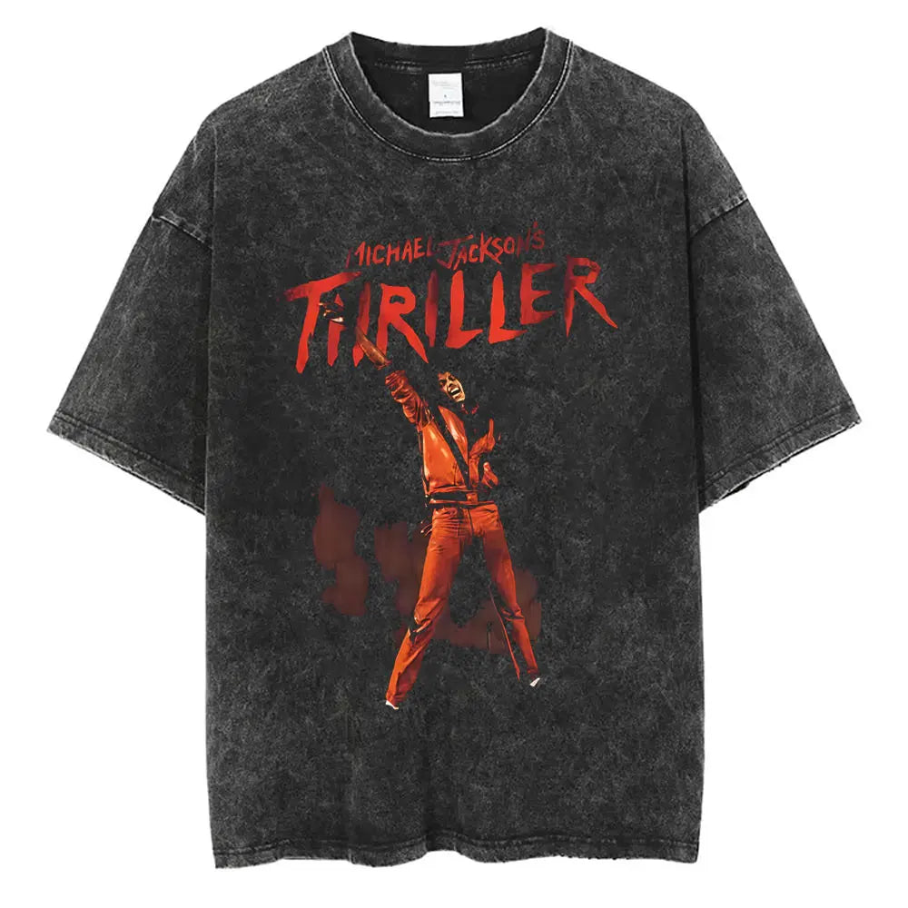 Washed Vintage Michael Jackson Face Graphic T-shirt Men Women Classic Retro Gothic Rock T Shirts Male Hip Hop Oversized T-shirts