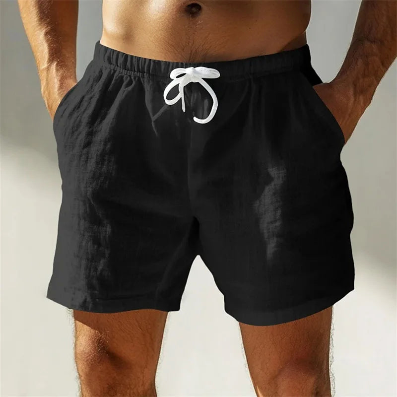 Vacation New Casual Mens Solid Color Shorts 2025 Spring Summer Seaside Beach Leisure Loose Shorts Men Fashion Drawstring Shorts