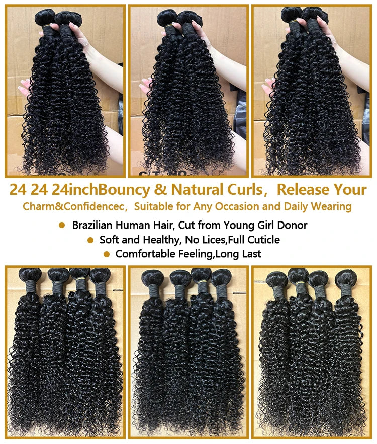 Kinky Curly Hair Bundles 100% Human Hair Raw Hair Bundles With 4X4 Closure Burmese Curly Hair Bundles Human Hair With Closure 3/4PCS 12-32Inch Soft Thick No Shedding Unprocessed Virgin Human Hair Bundles With Closure Hair Wea