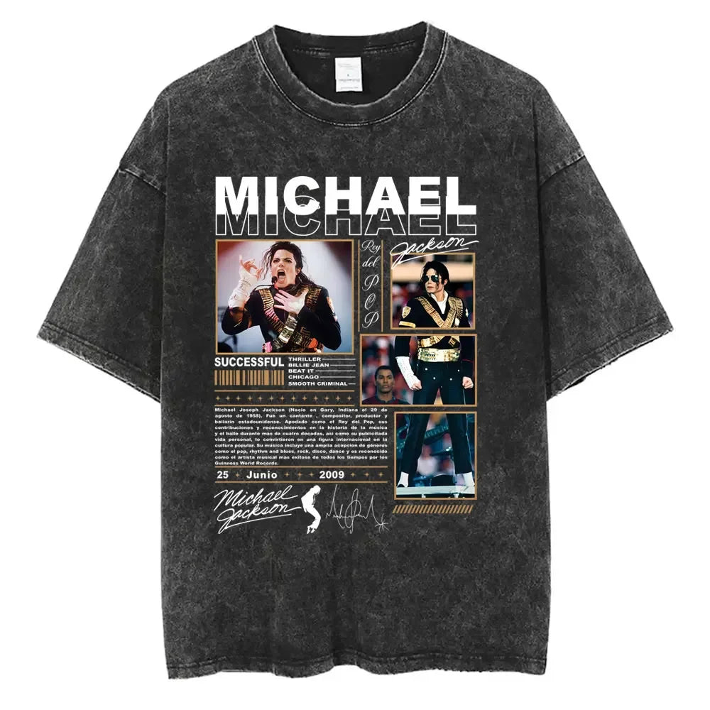 Washed Vintage Michael Jackson Face Graphic T-shirt Men Women Classic Retro Gothic Rock T Shirts Male Hip Hop Oversized T-shirts