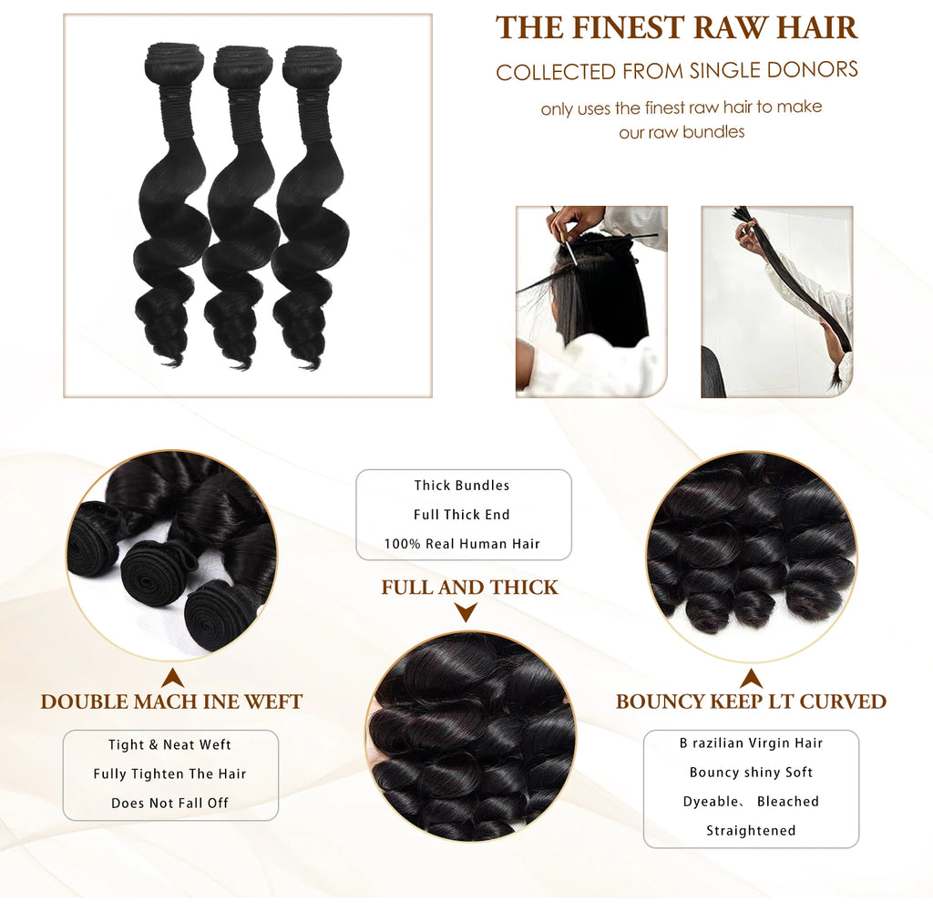 30 32 40 Inch Loose Wave Human Hair 1 3 4 Bundles Raw Virgin Unprocessed Brazilian Loose Deep Wave Human Hair Bundles Extensions