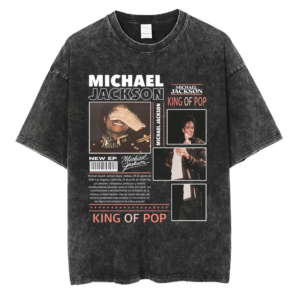 Washed Vintage Michael Jackson Face Graphic T-shirt Men Women Classic Retro Gothic Rock T Shirts Male Hip Hop Oversized T-shirts
