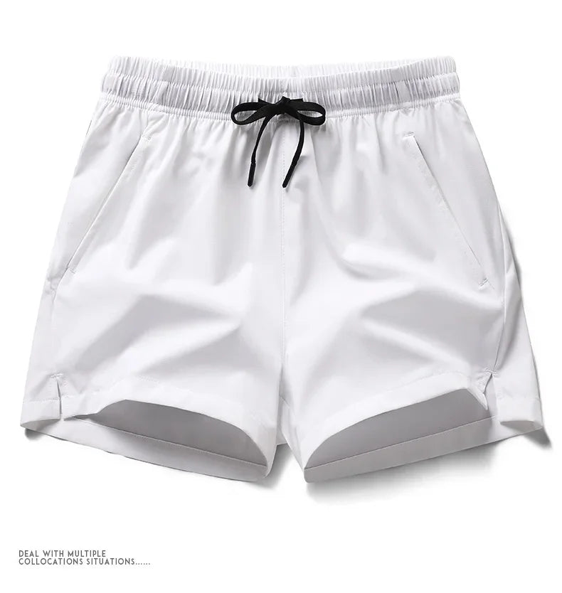 New Mens Sports Casual Sweatpants Summer Shorts Pockets Basic Solid Color Lightweight Pants Jogging Beach Shorts Streetwear Men