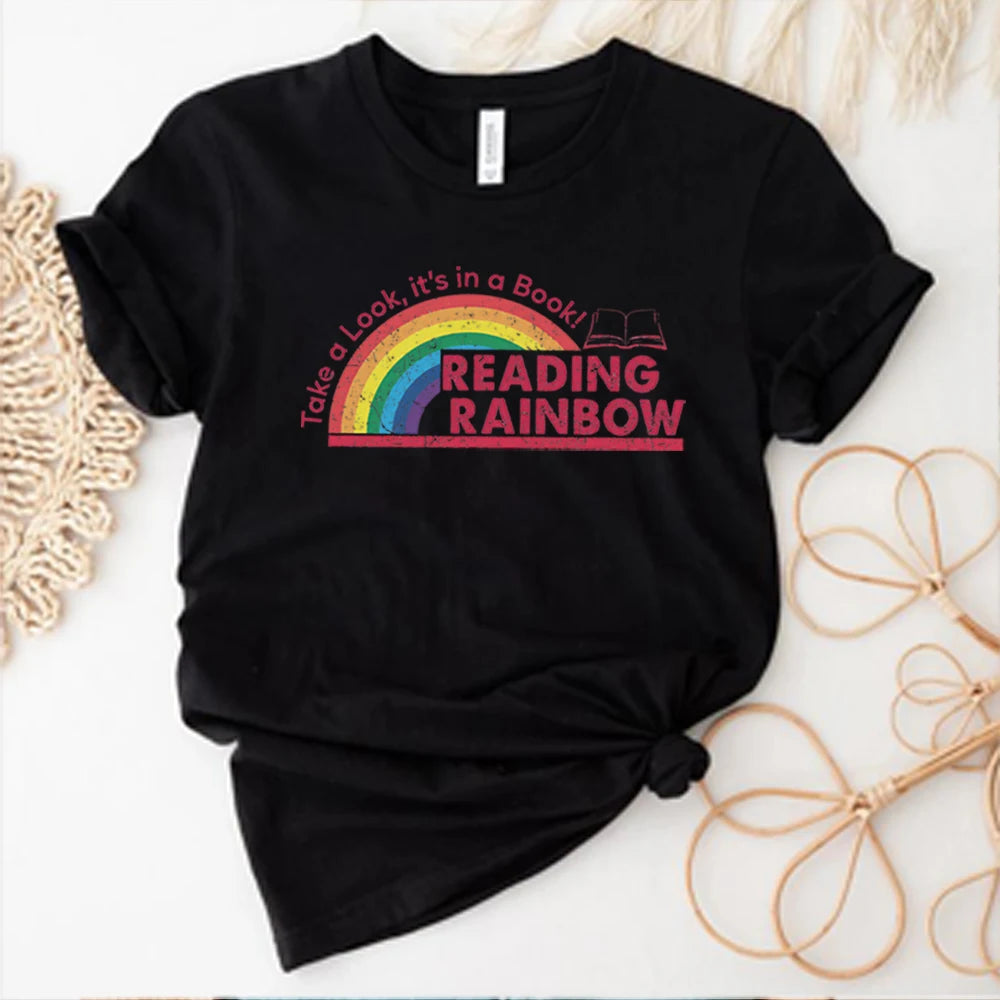 Reading Rainbow Shirt Retro Librarian Shirts Teacher Appreciation Tees Retro Comfort Rainbow School Tee Book Lover Gift