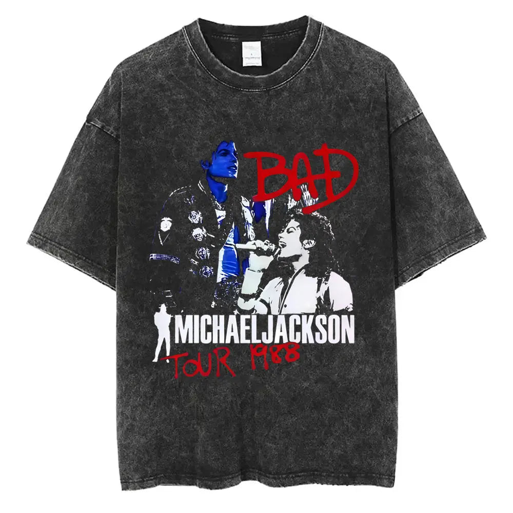 Washed Vintage Michael Jackson Face Graphic T-shirt Men Women Classic Retro Gothic Rock T Shirts Male Hip Hop Oversized T-shirts