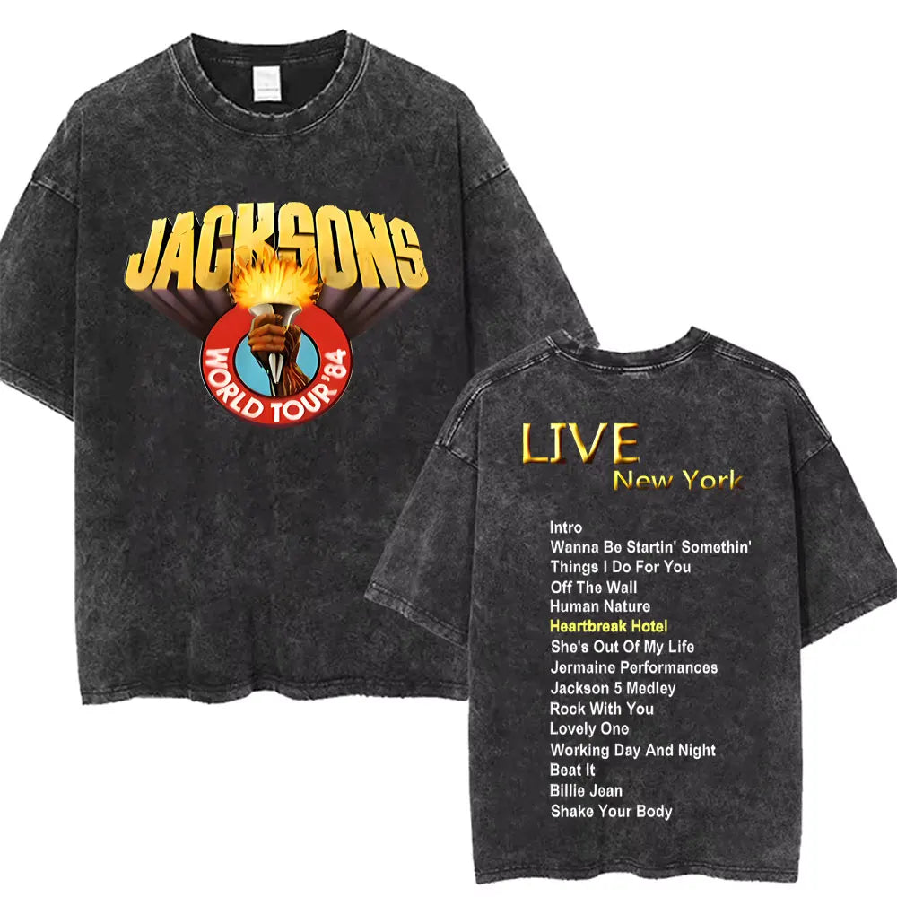 Washed Vintage Michael Jackson Thriller Graphic T-shirt Men Women Fashion Retro Gothic Rock Tshirt Men's Punk Oversized T Shirts