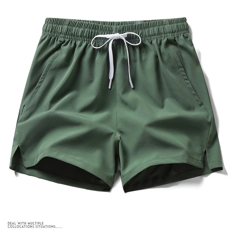 New Mens Sports Casual Sweatpants Summer Shorts Pockets Basic Solid Color Lightweight Pants Jogging Beach Shorts Streetwear Men