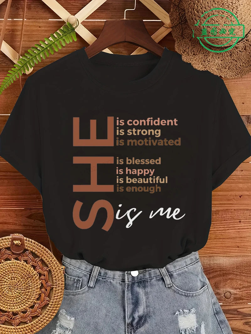 Black Women She Is Me Print T-shirt for Women Short Sleeve Women T Shirt Tops Black History Graphic T Shirts Harajuku Streetwear