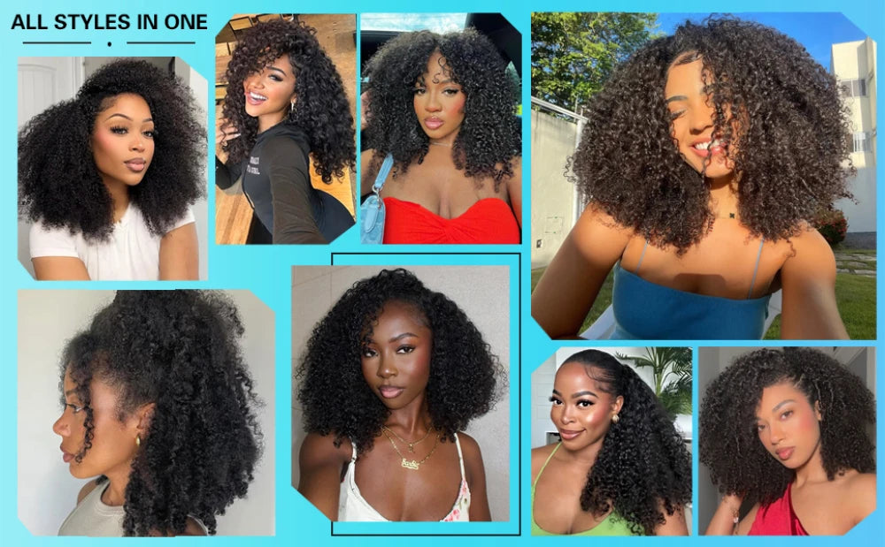 Half Wig 200% Density Remy Hair Headband Wig No Leave Out Curly Human Hair Wigs Upgrade Glueless Clip 3 In 1 Half Wigs For Women
