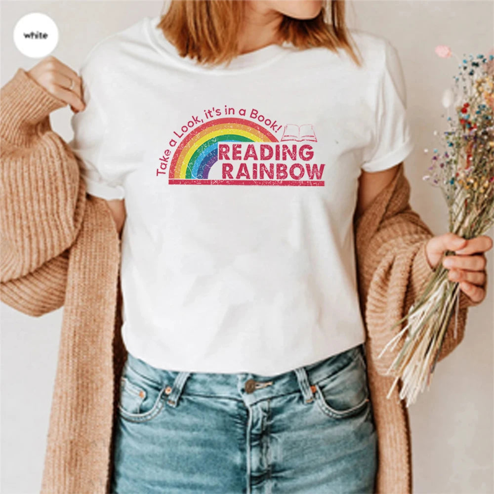 Reading Rainbow Shirt Retro Librarian Shirts Teacher Appreciation Tees Retro Comfort Rainbow School Tee Book Lover Gift