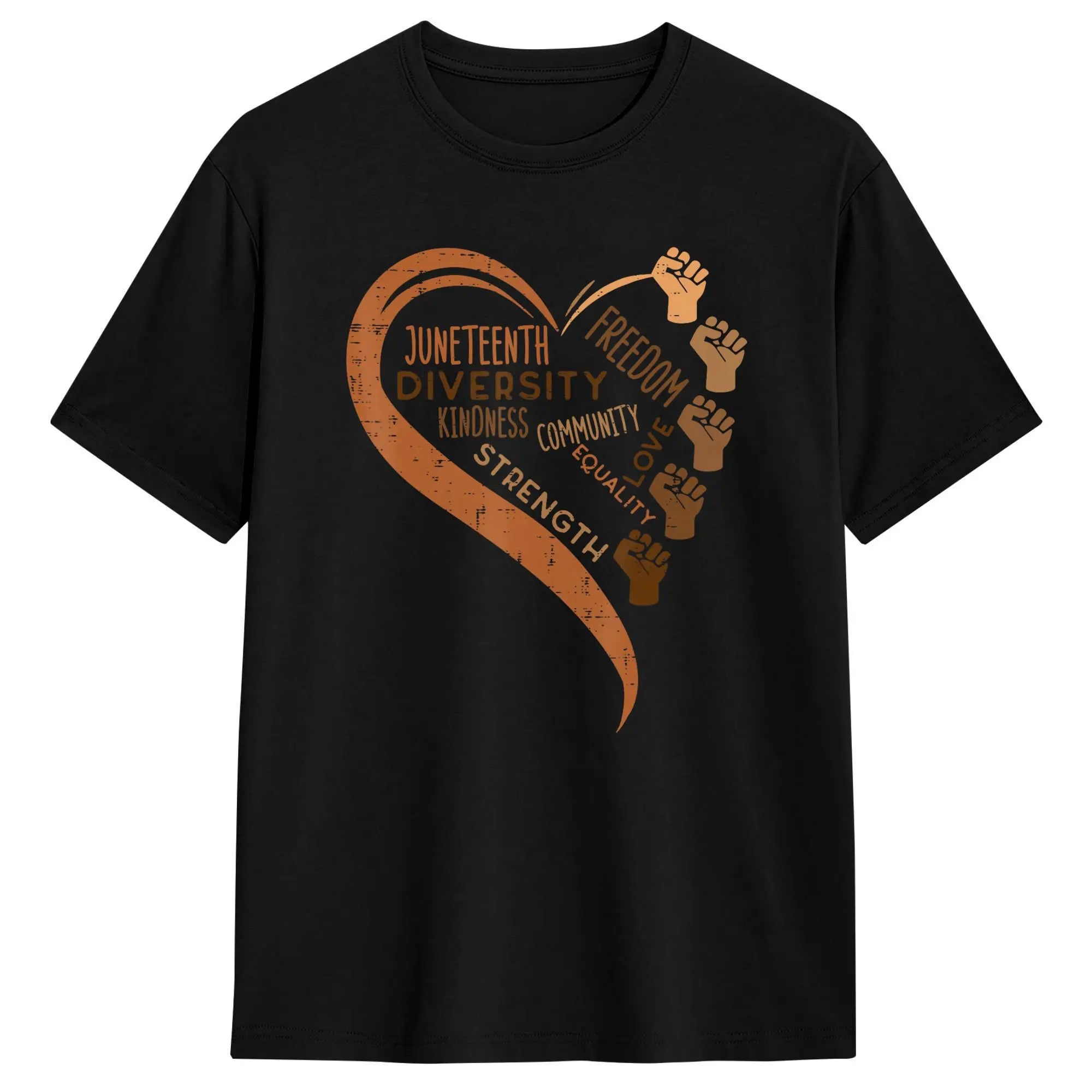 Juneteenth Heart Fists Black History Melanin T Shirt Men's  Cotton Casual T-Shirts Crewneck  Tees Short Sleeve Clothes Gift Idea