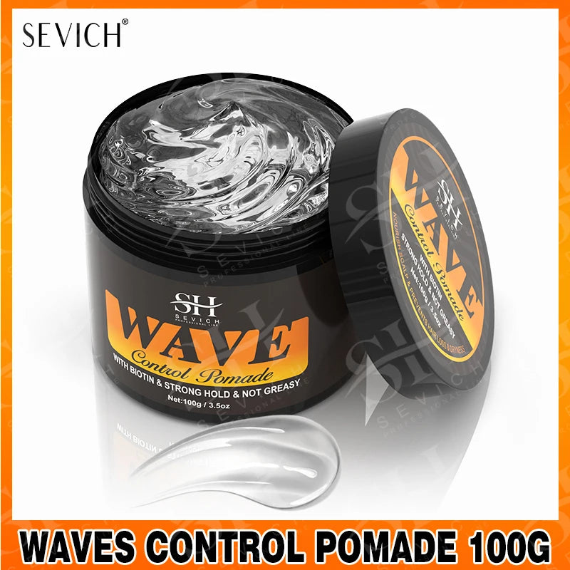 3.53oz Biotin Waves Control Pomade For Men Sevich Sport Strong Hold Wave Hair Gel With Brush Wavy Hair Oil Shampoo Conditioner