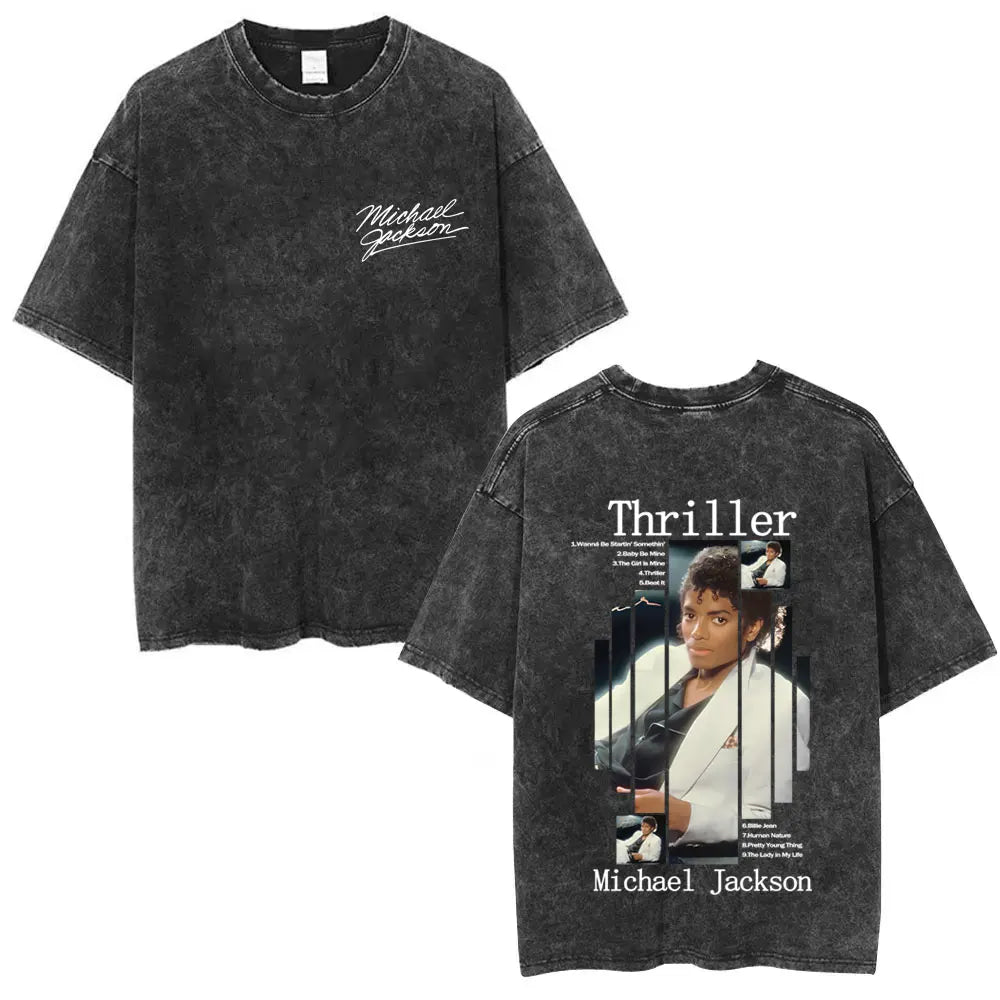 Washed Vintage Michael Jackson Face Graphic T-shirt Men Women Classic Retro Gothic Rock T Shirts Male Hip Hop Oversized T-shirts