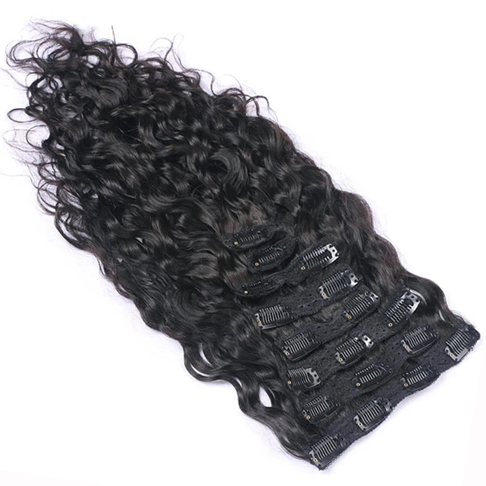 8Pcs 20Clips 120g Brazilian Hair Natural Wave Clip Ins 10-26 Inch Black